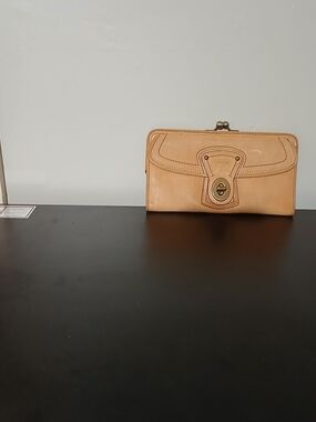 Coach Tan Leather Turn-Lock Wallet